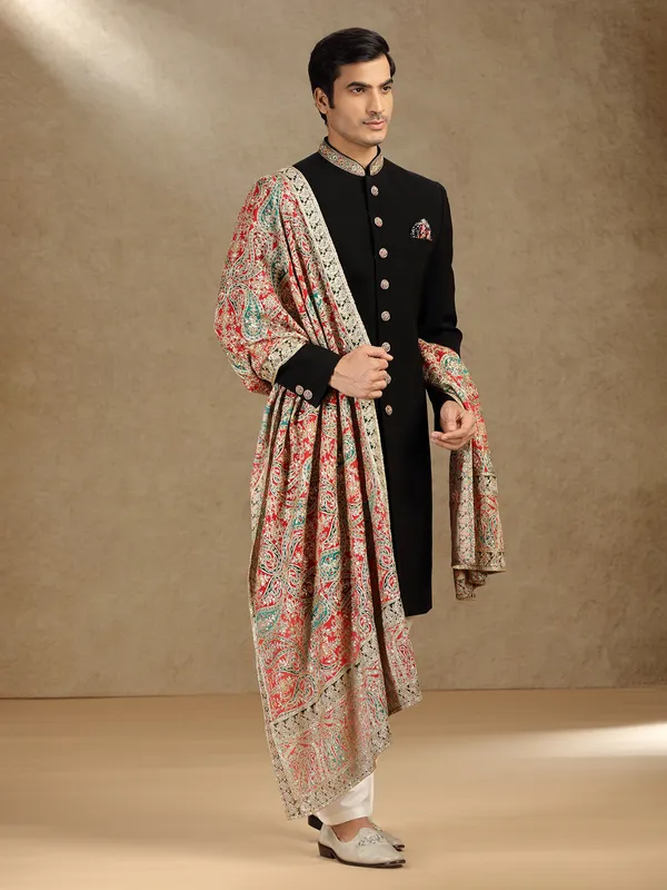 Black terry rayon wedding wear indo western with Dupatta