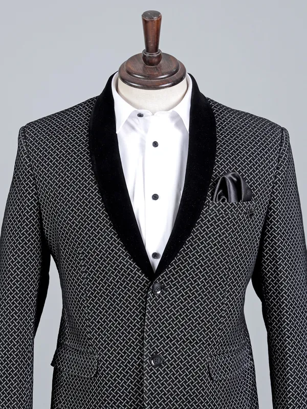 Black textured cotton men blazer for wedding wear