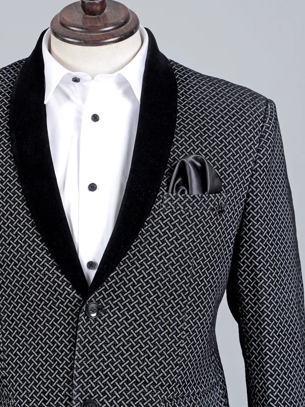 Black textured cotton men blazer for wedding wear