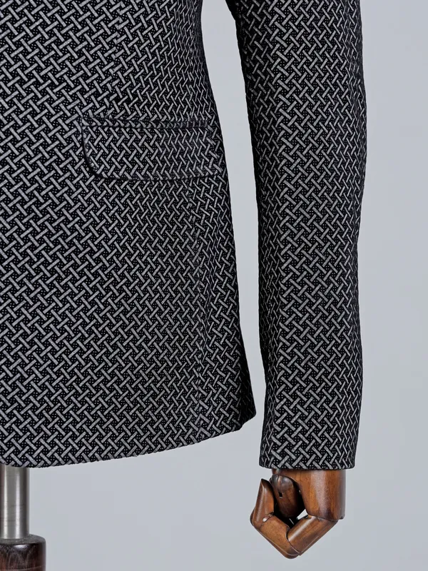 Black textured cotton men blazer for wedding wear