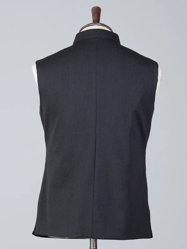 Black textured cotton silk men waistcoat