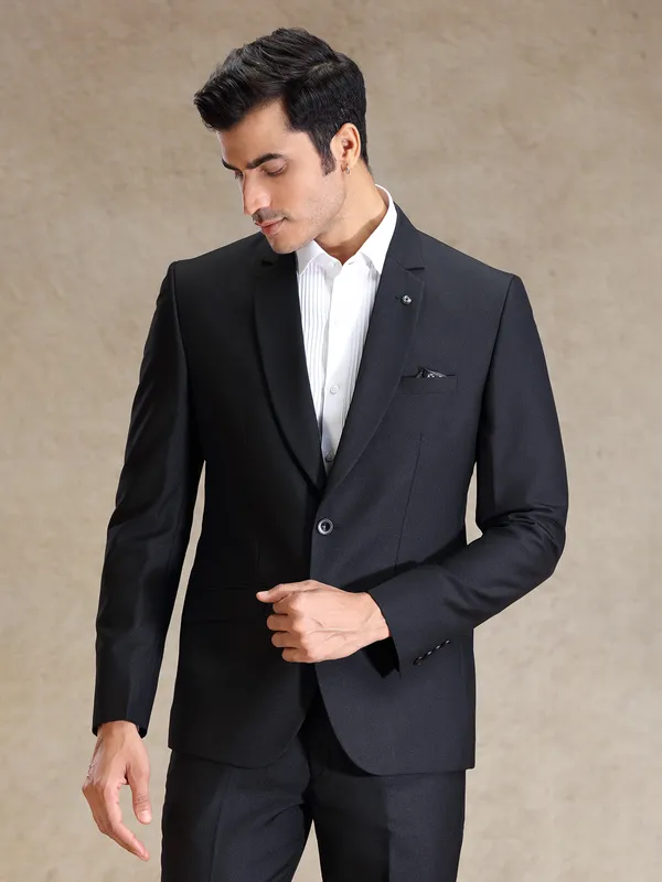 Black textured terry rayon blazer for special events