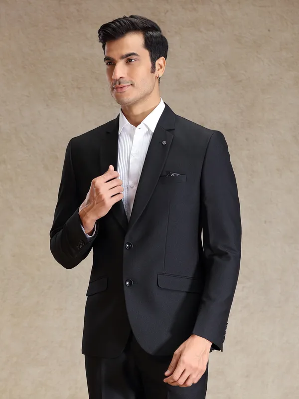 Black textured terry rayon blazer for special events