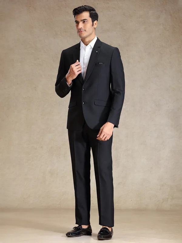 Black textured terry rayon coat suit for special events