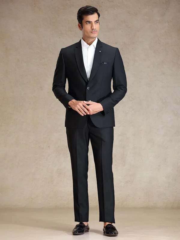Black textured terry rayon coat suit for special events