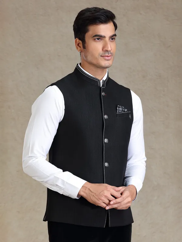 Black textured waistcoat for men