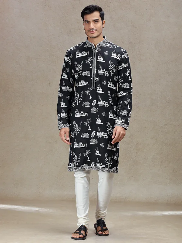 Black timeless elegance in linen silk kurta suit