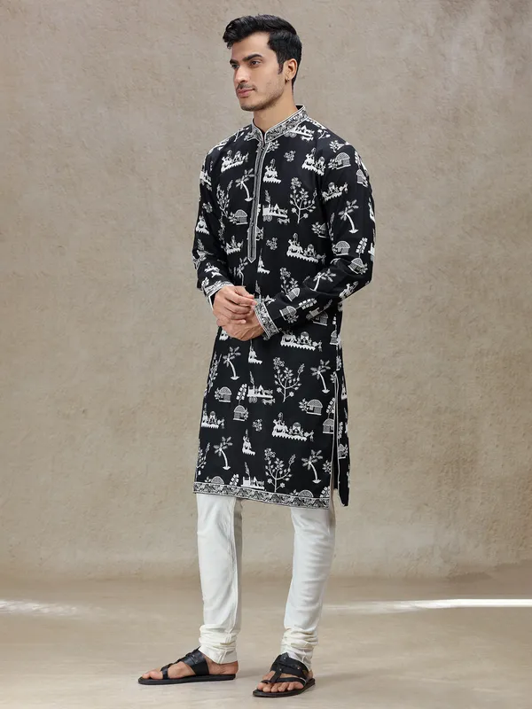 Black timeless elegance in linen silk kurta suit