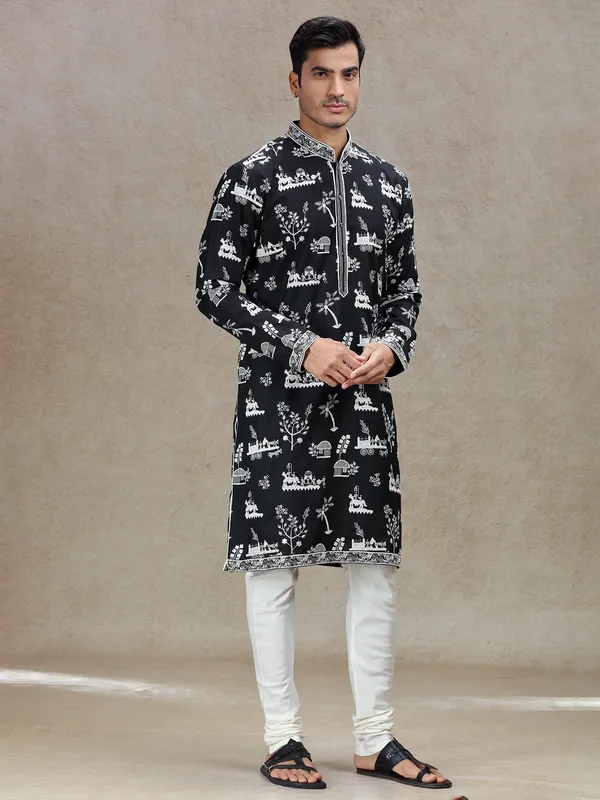 Black timeless elegance in linen silk kurta suit