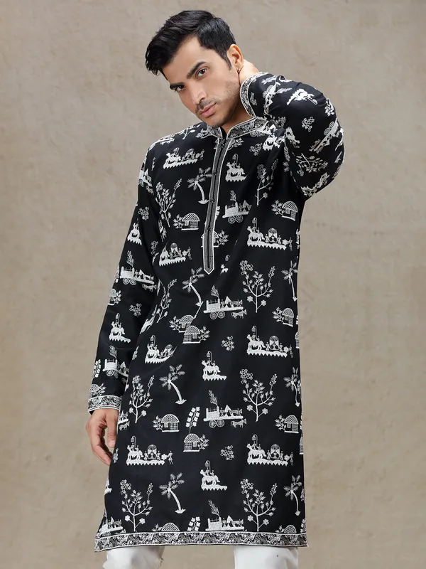 Black timeless elegance in linen silk kurta suit