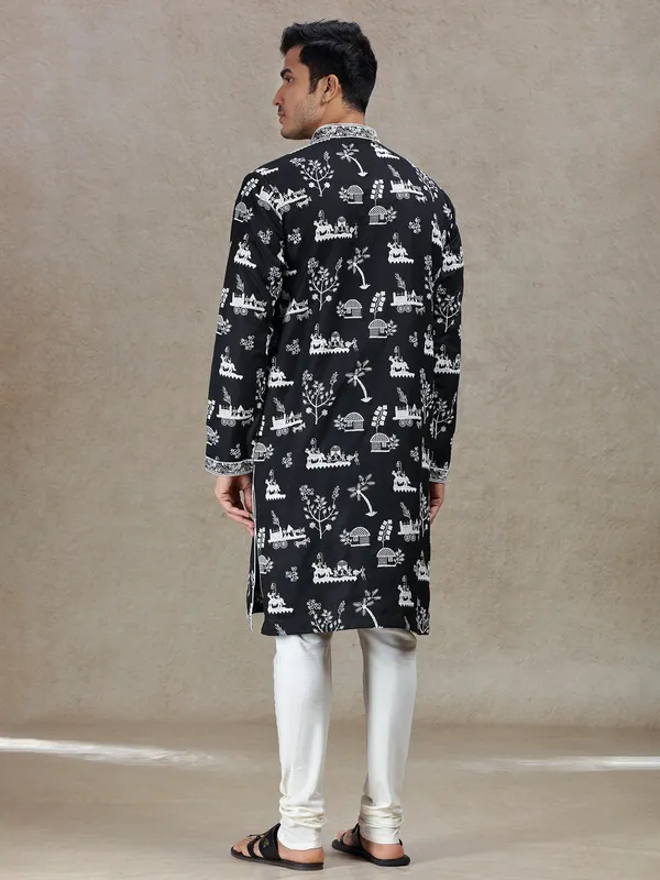 Black timeless elegance in linen silk kurta suit