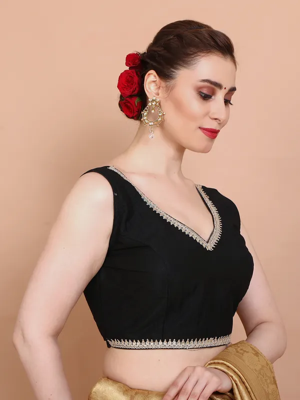 Black tissue silk sleeveless ready made blouse
