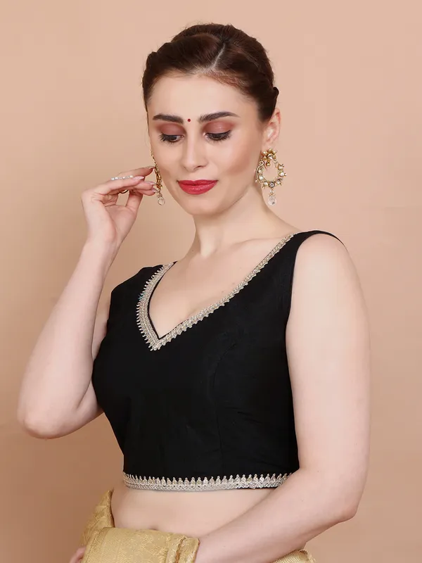 Black tissue silk sleeveless ready made blouse
