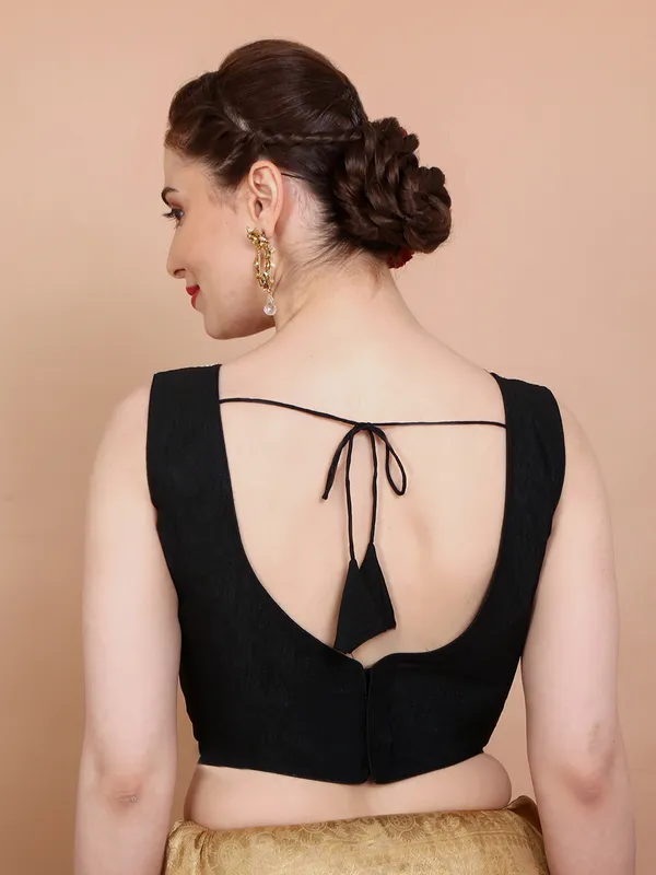 Black tissue silk sleeveless ready made blouse