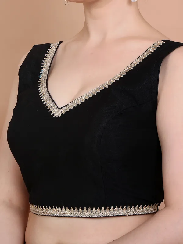 Black tissue silk sleeveless ready made blouse