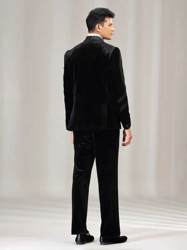 Black velvet coat suit with reception wear