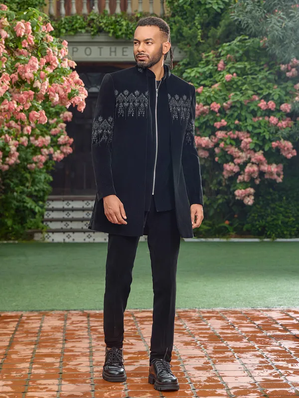 Black velvet zipper indo western ensemble