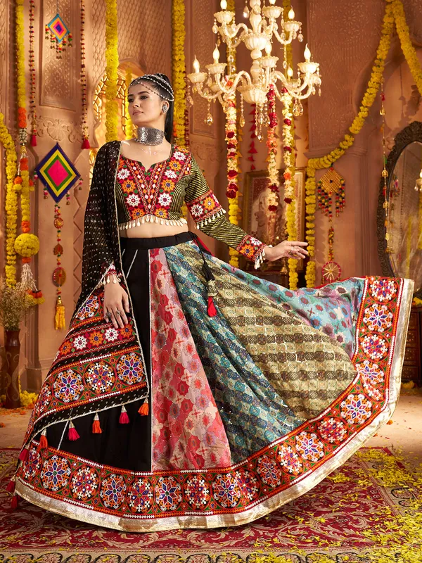 Black viscose rayon navratri lehenga choli set