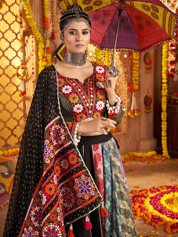 Black viscose rayon navratri lehenga choli set
