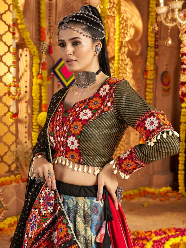 Black viscose rayon navratri lehenga choli set