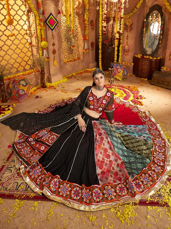 Black viscose rayon navratri lehenga choli set