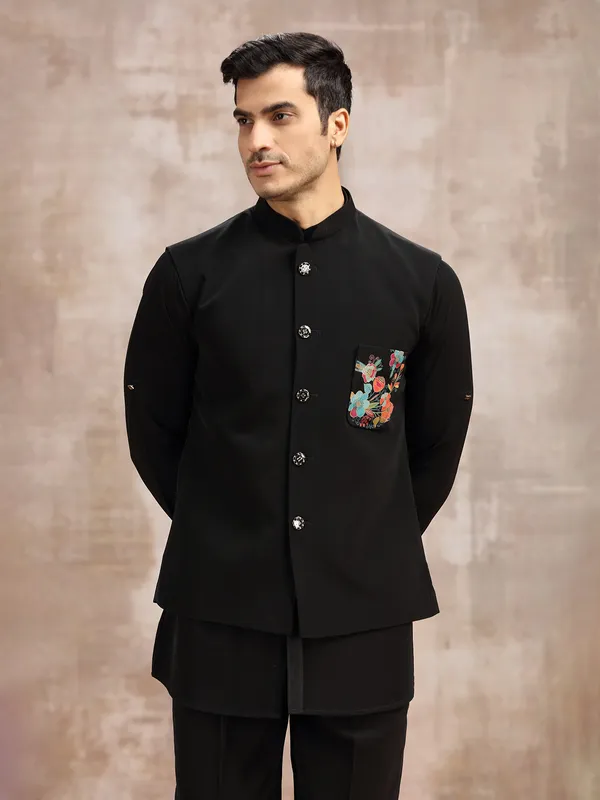 Black waistcoat set for men in terry rayon