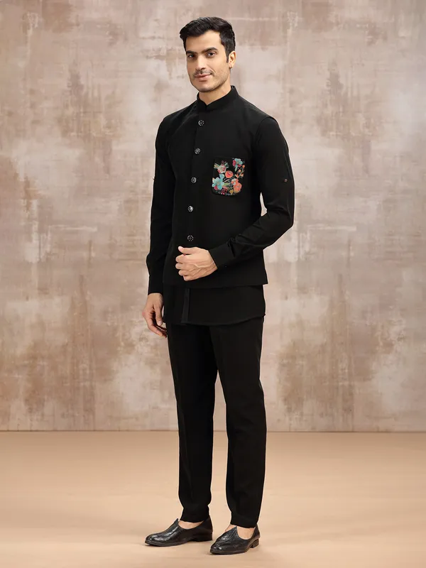Black waistcoat set for men in terry rayon