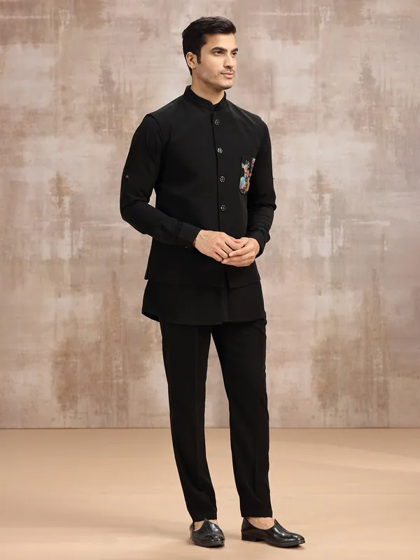 Black waistcoat set for men in terry rayon