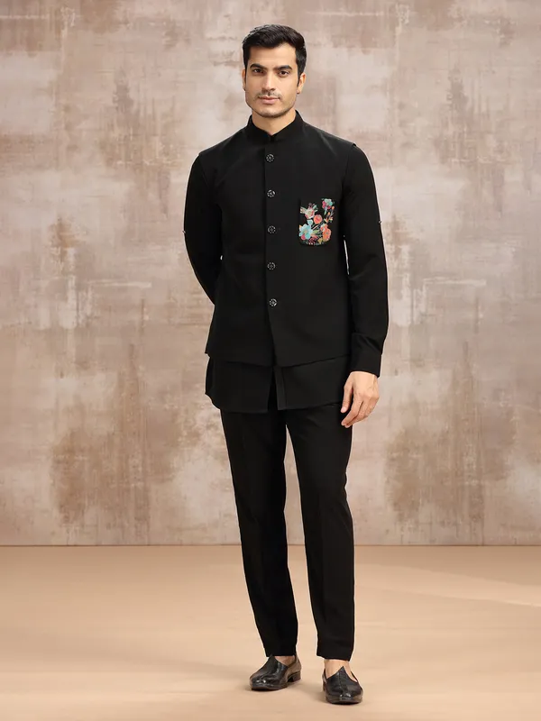 Black waistcoat set for men in terry rayon