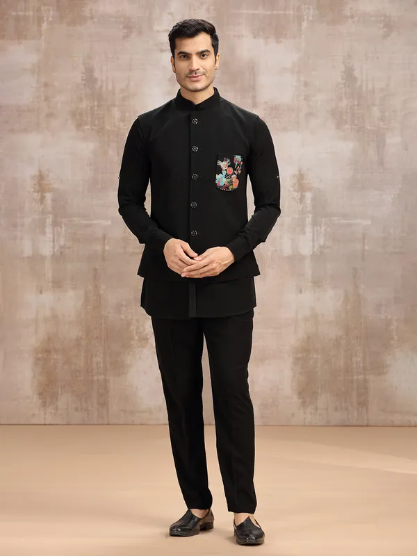 Black waistcoat set for men in terry rayon