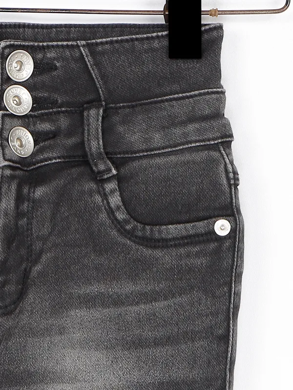 Black washed three botton placket jeans