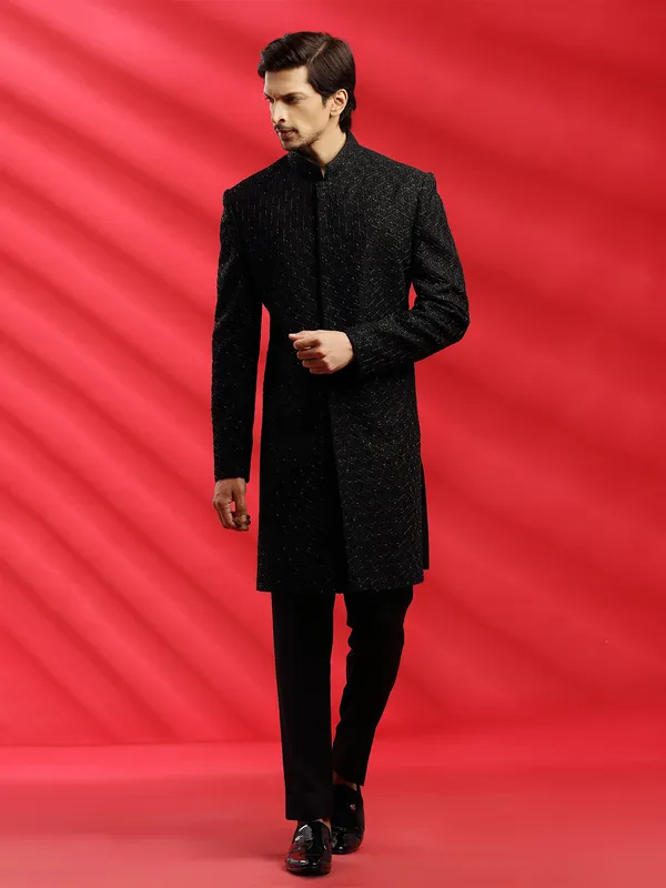 Black wedding and party wear indowestern for men