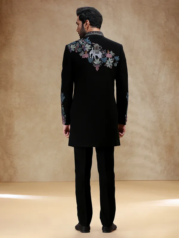 Black wedding wear indowestern set in terry rayon
