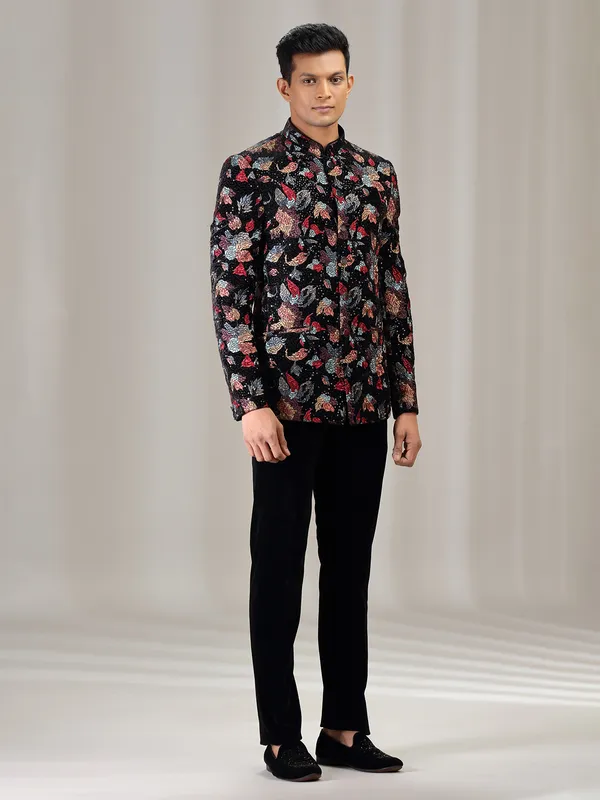 Black wedding wear jodhpuri suit with embroidery