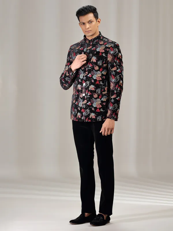 Black wedding wear jodhpuri suit with embroidery