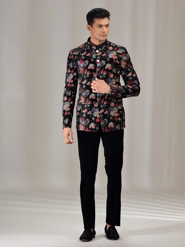 Black wedding wear jodhpuri suit with embroidery