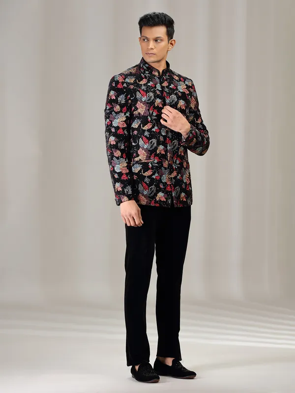 Black wedding wear jodhpuri suit with embroidery