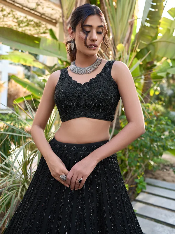 Black wedding wear lehenga choli in georgette