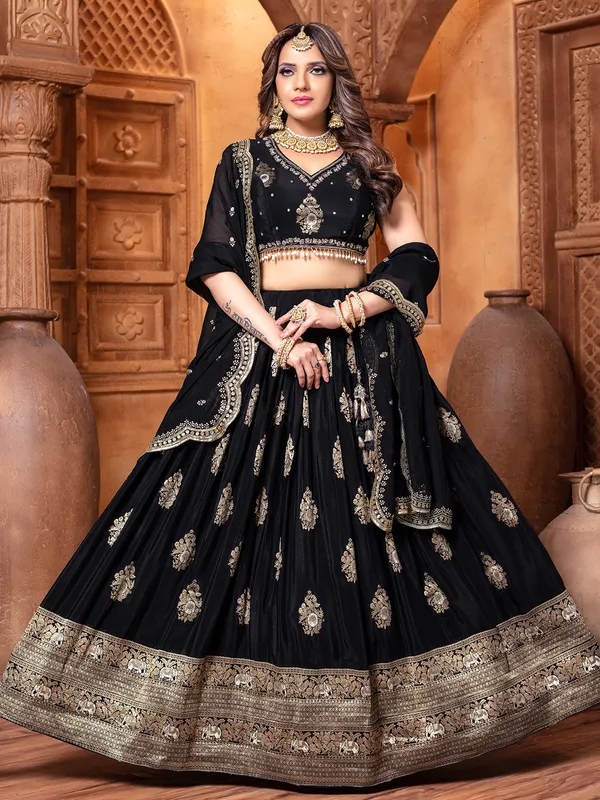 Black wedding wear silk elegant lehenga choli