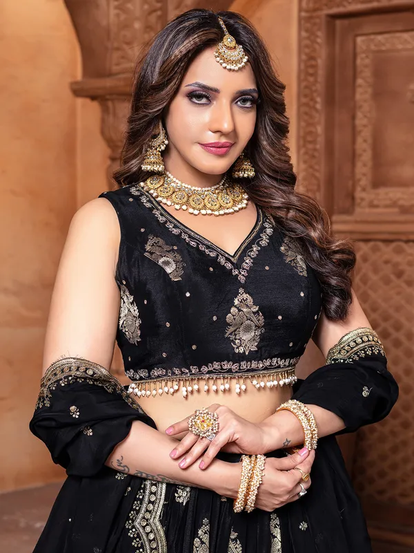 Black wedding wear silk elegant lehenga choli
