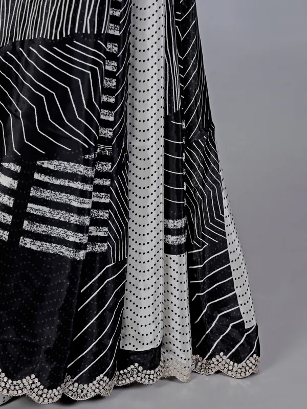 Black white crepe silk reception wear saree