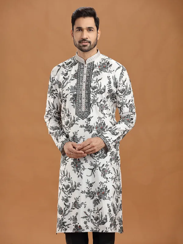 Black white floral viscose kurta outfit