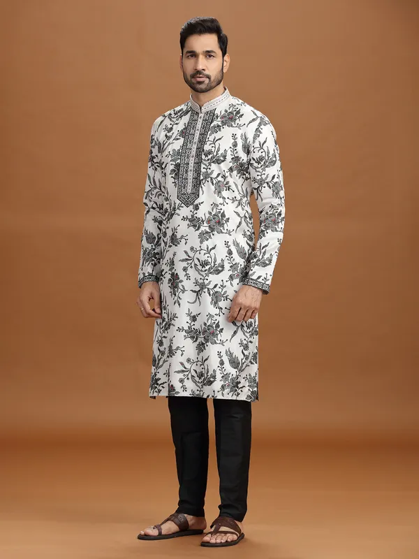 Black white floral viscose kurta outfit