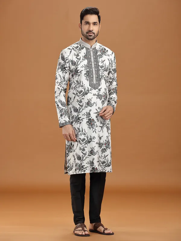Black white floral viscose kurta outfit