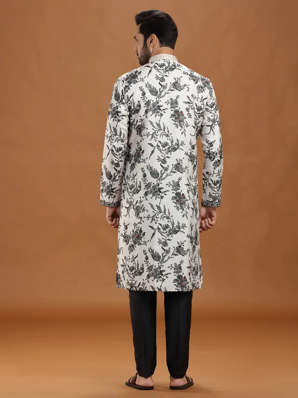 Black white floral viscose kurta outfit
