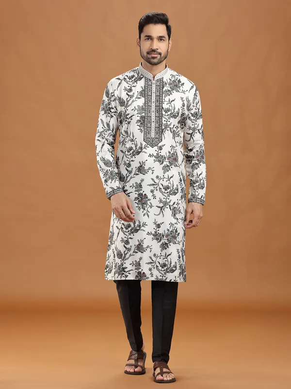 Black white floral viscose kurta outfit