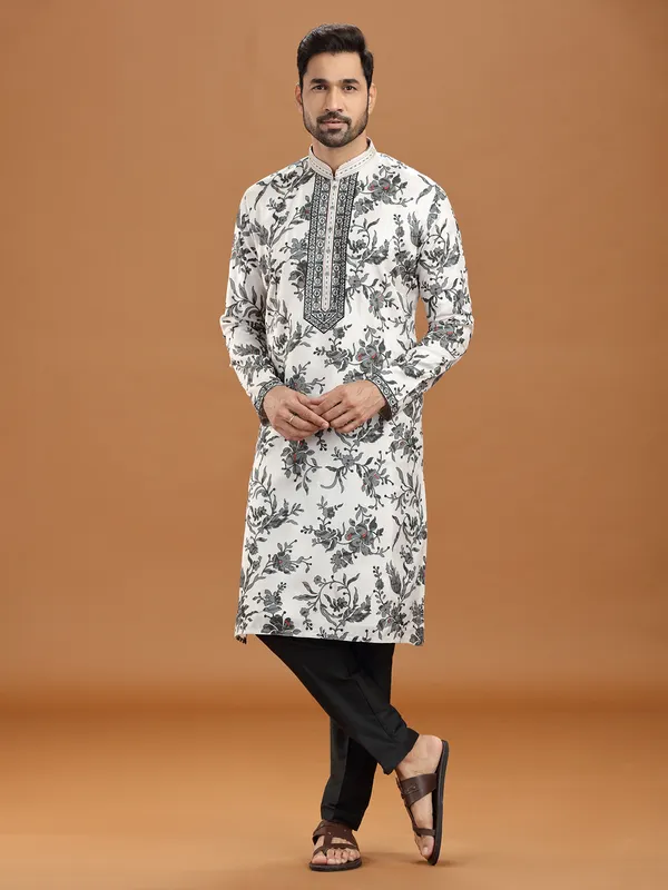 Black white floral viscose kurta outfit
