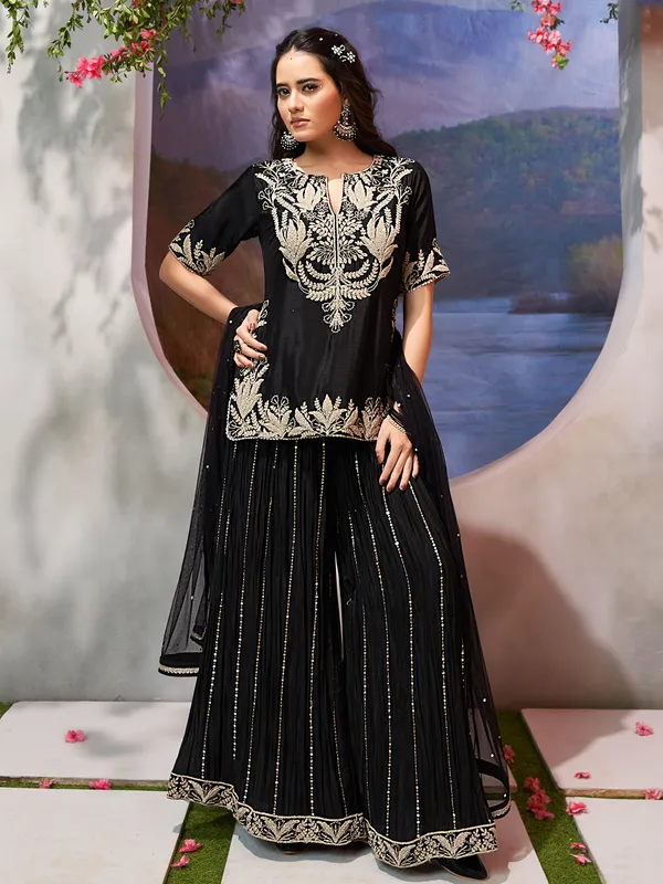 Black zardosi work palazzo silk suit