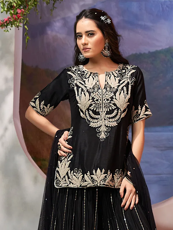 Black zardosi work palazzo silk suit