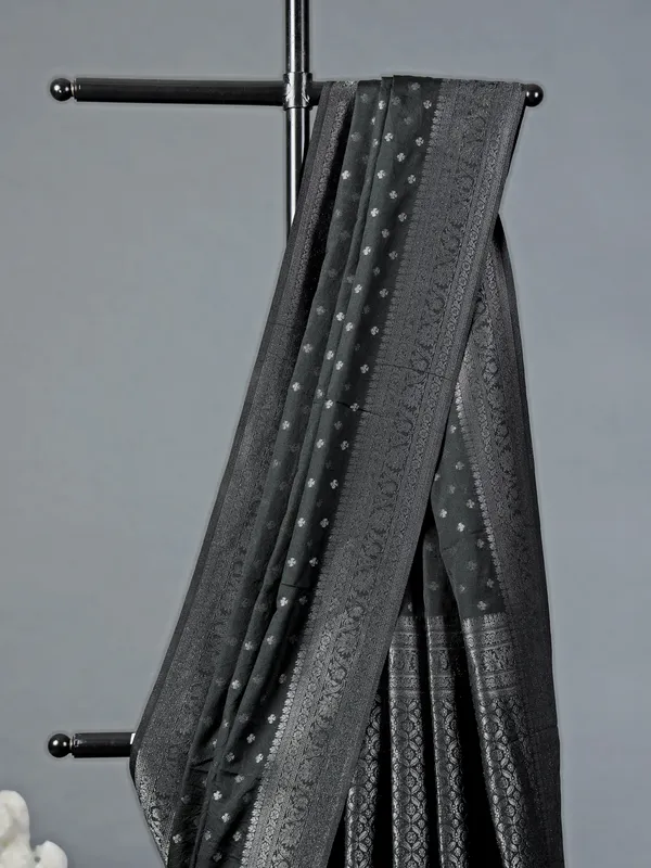 Black zari woven cotton silk saree delight